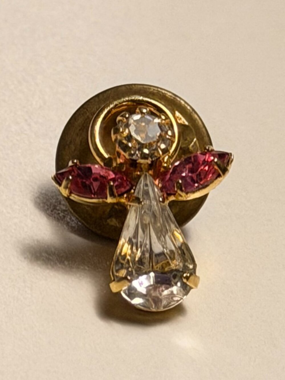 Vintage Antique Gemstone Angel Pin Pink / White